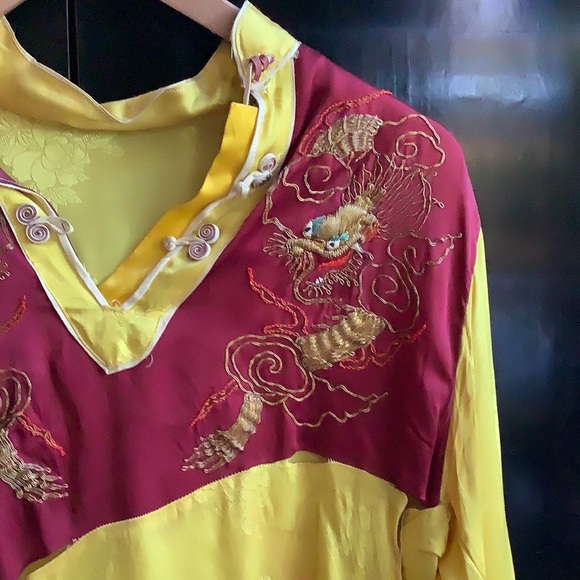 Antique Embroidered Brocade Asian Dragon Shirt - Picture 5 of 9